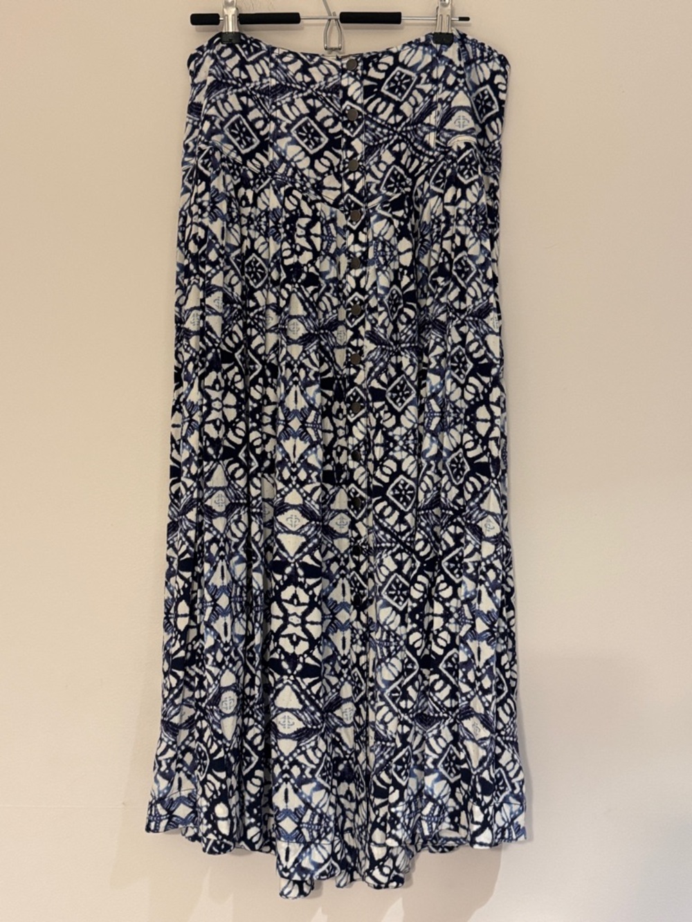 Free People Navy and White Printed Maxi Skirt